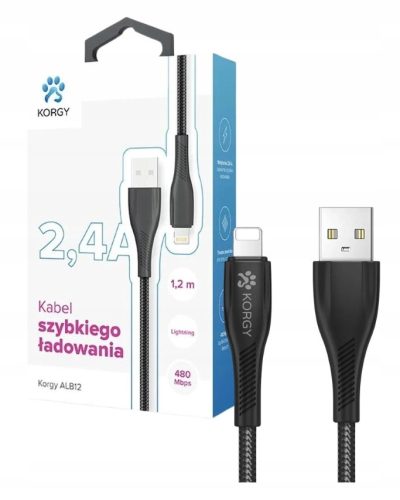  Korgy ALB12 USB-A - Lightning кабел 1,2 м черна найлонова оплетка