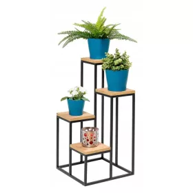    МЕТАЛНА ПОСТАВКА ЗА ЦВЕТЯ LOFT STAND 4 ПЛОХА 67 СМ ВИСОЧИНА - ЧЕРЕН/КРАФТ ДЪБ