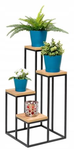  МЕТАЛНА ПОСТАВКА ЗА ЦВЕТЯ LOFT STAND 4 ПЛОХА 67 СМ ВИСОЧИНА - ЧЕРЕН/КРАФТ ДЪБ