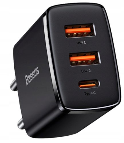  Baseus Compact стенно зарядно 1x USB-A, 1x USB-C, QC, PD 20W, черно