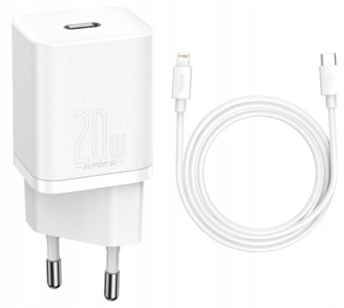  Зарядно за стена Baseus USB-C 20W + кабел за светкавично бързо зареждане на iPhone