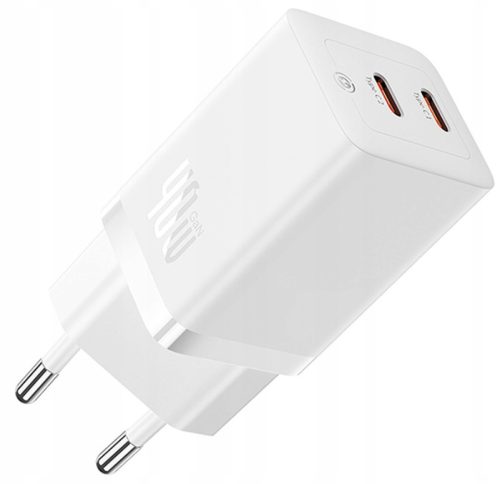  Baseus GaN5 40W 2x USB-C универсално стенно зарядно, бяло