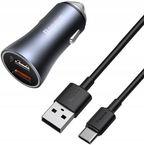  BASEUS БЪРЗО ЗАРЯДНО ЗА КОЛА USB ЗАХРАНВАНЕ 2XUSB 40W + USB-C КАБЕЛ 1M