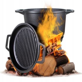    ЧУГУНЕНА ТЕНДЖЕРА С ТИГАН Унгарска ловна тенджера 8л за СКАРА НА ЛАГЕРЕН ОГЪН