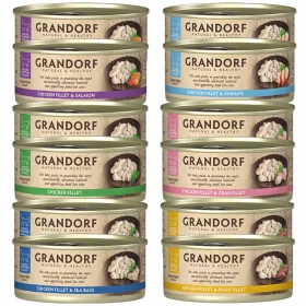    GRANDORF здравословна мокра храна за котки, микс от вкусове Пиле 12 x 70g, без зърно