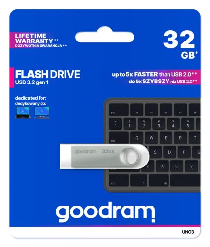  GOODRAM UNO3 флашка 32 GB USB 3.2 сребриста