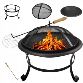    ГРАДИНСКА ОГНИЩА С КАПАК FIRENZE 54 СМ ЗА СКАРА ЗА ЛАГЕРЕН ОГЪН STEEL BLACK