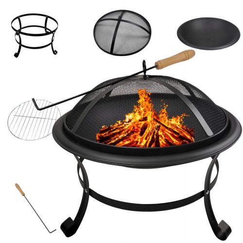  ГРАДИНСКА ОГНИЩА С КАПАК FIRENZE 54 СМ ЗА СКАРА ЗА ЛАГЕРЕН ОГЪН STEEL BLACK
