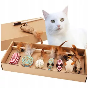    Котешка играчка мишка въдица комплект от 7 котешки играчки с пера