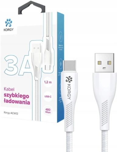 USB-A към USB-C кабел Korgy ACW12 1.2m Бял