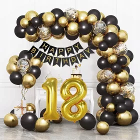    HiHK 18th Birthday Decoration Балон Гирлянд Златно Черен