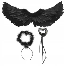    o-ANGEL WINGS КОМПЛЕКТ ЧЕРЕН ХЕЛОУИН КОСПЛЕЙ