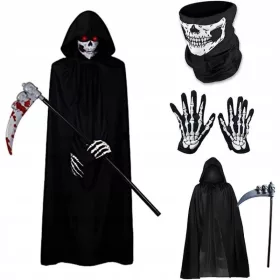    5 бр./компл. Хелоуин Комплект наметало Grim Reaper, Черен костюм на Reaphook Death Cloak