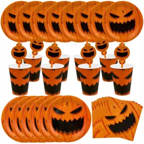    Голям комплект чинии, чаши, салфетки, сламки, Halloween Pumpkin, 40 бр.