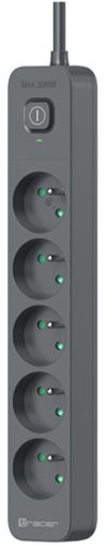  Разклонител TRACER Power Line+ против пренапрежение 5,0 м Сив 5 гнезда