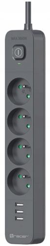  Tracer Power Line+ разклонител 1,5m 4 гнезда + 3x USB-A Graphite