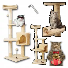    Висок стълб за драскане за Cat Tower Bed XL бежов MT04 голяма БЕЗПЛАТНА ИГРАЧКА