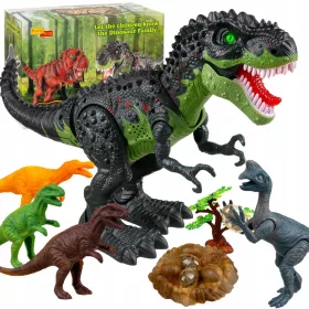    ДИНОЗАВЪР T-REX ИНТЕРАКТИВНА ЗЕЛЕНА ФИГУРА РАВЯЩ УОКЪР СНАСЯ ЯЙЦА