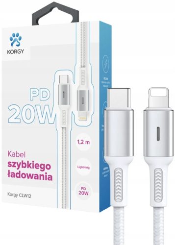  USB-C кабел - осветление Korgy CLW12 20W 1.2m зареждане LED найлон бял