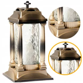   Изключително Елегантен Златен Фенер за Гроб Стъклен с Декоративни Колони