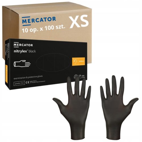  Mercator Medical Black XS Нитрилни ръкавици без пудра черни