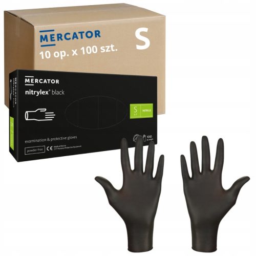  ЧЕРНИ ръкавици за еднократна употреба MERCATOR NITRYLEX BLACK размер S 1000 бр.