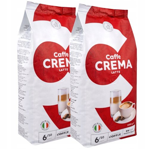  CAFFE CREMA LATTE кафе на зърна 1кг х2 деликатна пяна COFFIX