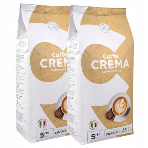  CAFFE CREMA CAPPUCCINO кафе на зърна 1кг х2 прясно изпечено кафе COFFIX