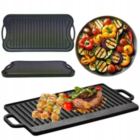    Чугунена двустранна плоча за газова скара Чугунена решетка за скара 51х27см