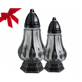   Луксозен стъклен фенер FVIA голям, сребърен с безплатен парафинов патрон - 3 броя, 31cm