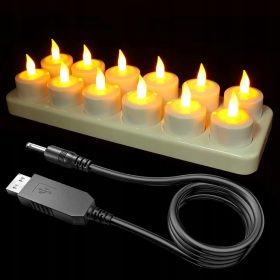   LED Свещи за Повторно Зареждане с USB и Зарядна Станция, 12 Броя - Идеални за Декорация
