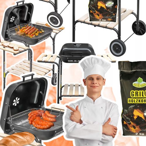  Скара на дървени въглища с капак, помощни маси, СИЛНА, Издръжлива, 2 кг ВЪГЛИЩА