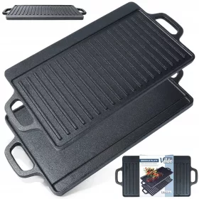    ЧУГУНЕНА СКАРА ПЛОЧА правоъгълна Двулицев тиган СКАРА ОГЪН