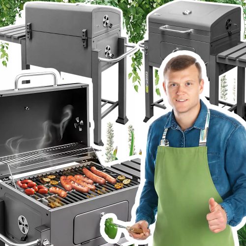 Градинска скара с капак, масичка, чугунена решетка, масивна 25кг за градината