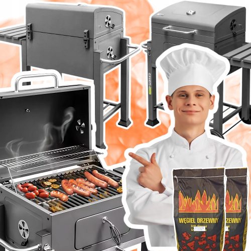  Скара на дървени въглища с чугунена маса, масивна решетка, опушване +4кг въглища