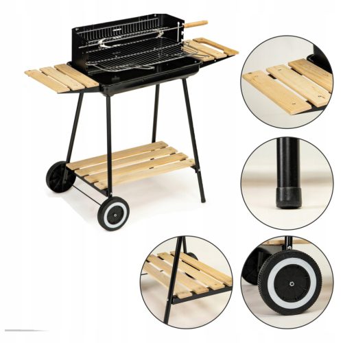  Голям градински грил на дървени въглища на колела Rotisserie 3x рафтове Premium Grill