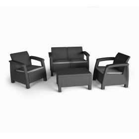    Комплект градински мебели, пластмаса, Curver, сив, 4 части.