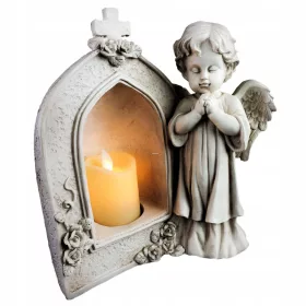   Ангел-хранител с каплица и LED светлина - Елегантна украса за гроб