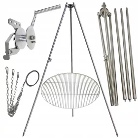    Статив за градинска скара 200см неръждавейка + решетка 80см + макара + INOX въже