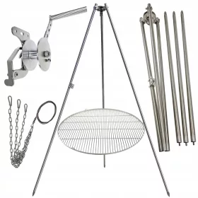    Статив за градинска скара 200см неръждавейка + решетка 90см + макара + INOX въже