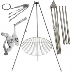    Статив за градинска скара 225см неръждавейка + решетка 80см + макара + INOX въже
