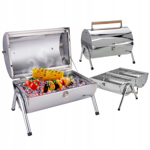  СКАРА преносима туристическа градинска BBQ малка на дървени въглища 38x30 неръждавейка