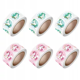    СТИКЕРИ С ЕДИНОРОГ ЗА ЗАВЪРШВАНЕ НА ПОДАРЪЧНИ 6 РОЛКИ (РАЗЛИЧНИ ЦВЕТОВЕ)