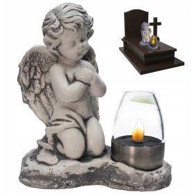   Фигурка на коленичещ ангел със соларна лампа – елегантна гробна декорация