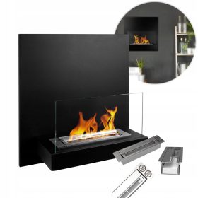   Висяща Биокамина Board Черна Матова със Стъкло – Модерен Дизайн и Регулируем Пламък