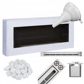   Биокамина 900x400 Бял мат със стъкло – елегантен дизайн и безопасно отопление