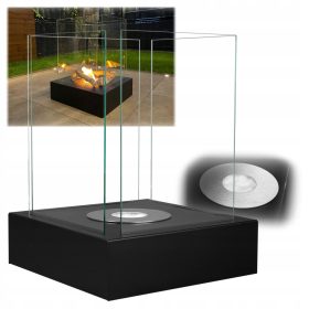   Биокамина Sunset Garden Матово Черна – Свободностояща Камина със Стъкло за Интериор и Тераса