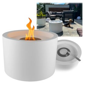   Биокамина Moon бяла структурирана – свободностояща биоетанолова камина за дома и терасата