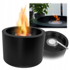   Биокамина Moon Black Structured за тераса – Черен декоративен биоетанолов камин