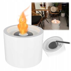   Мини Биокамина Moon MINI Бяла Структура – Свободностояща Камина за Тераса и Балкон